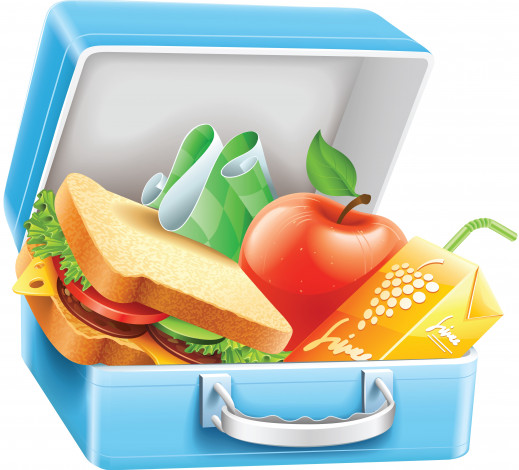 Обои картинки фото векторная графика, еда, яблоко, чемодан, сок, бутерброд