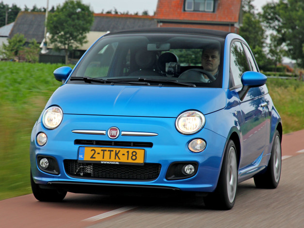 Обои картинки фото автомобили, fiat, 500s, cabrio, 2013г, синий