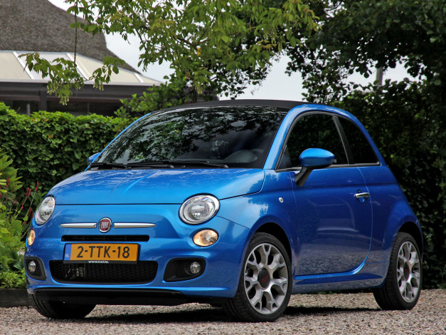 Обои картинки фото автомобили, fiat, 500s, cabrio, 2013г, синий