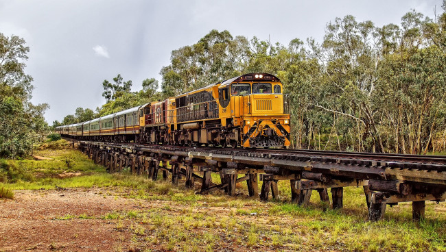 Обои картинки фото техника, поезда, состав, дорога, локомотив, рельсы, железная