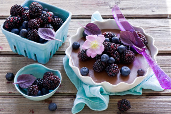 Картинка еда мороженое +десерты ежевика ягоды миска нож десерт