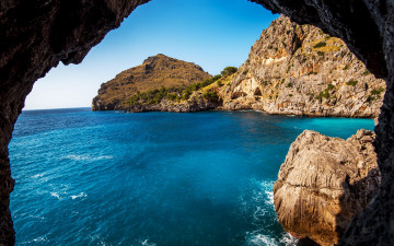 Картинка природа побережье море грот арка скалы