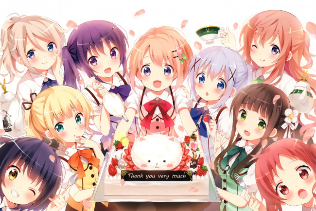 Обои картинки фото is the order a rabbit, аниме, gochuumon wa usagi desu ka, фон, взгляд, девушки