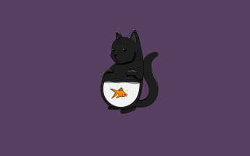обоя рисованное, минимализм, fish, кот, рыба, cat, кошка