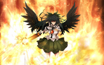 Картинка аниме touhou девушка оружие огонь