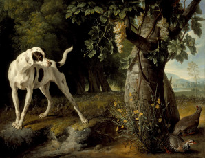 обоя рисованные, alexandre, fran&, 231, ois, desportes, francois, дерево, грозди, собака