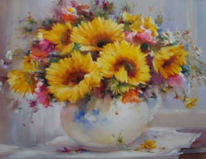 Картинка рисованные цветы ваза