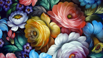 Картинка рисованные цветы жостовская роспись