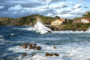 Картинка испания кантабрия природа побережье берег море волны
