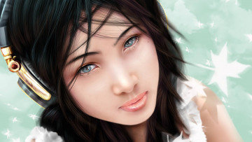 Картинка 3д графика portraits портрет наушники девушка глаза