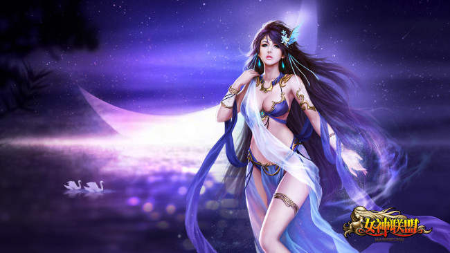 Обои картинки фото goddess, alliance, видео, игры, девушка, луна, лебели