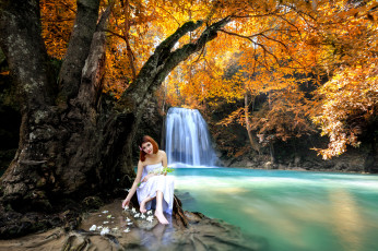 Картинка девушки -unsort+ азиатки девушка азиатка деревья река водопад природа