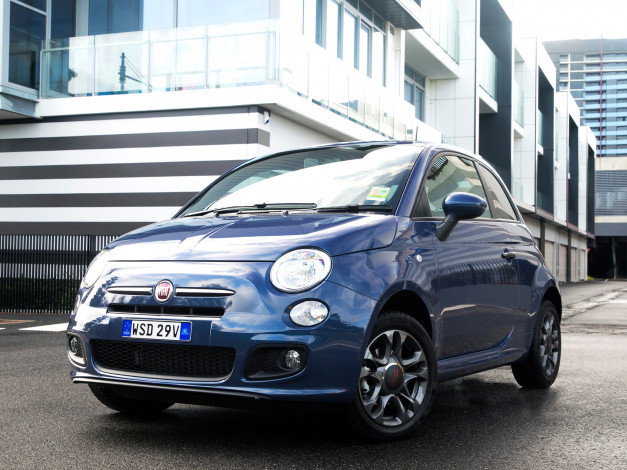 Обои картинки фото автомобили, fiat, синий, 500s, au-spec, 2013г