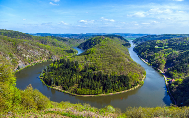 Обои картинки фото природа, реки, озера, германия, река, саар, петля, саара, изгиб, деревья, лес, вид