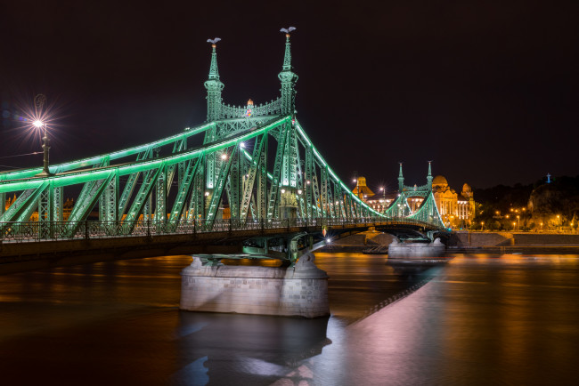 Обои картинки фото города, - мосты, огни, мост, река, ночь