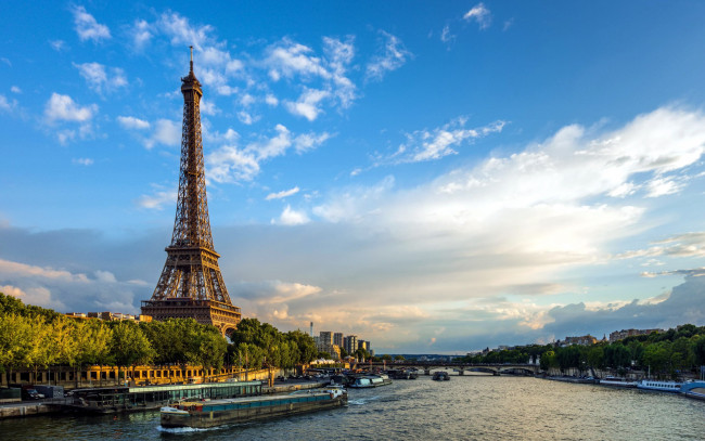 Обои картинки фото города, париж , франция, река, башня