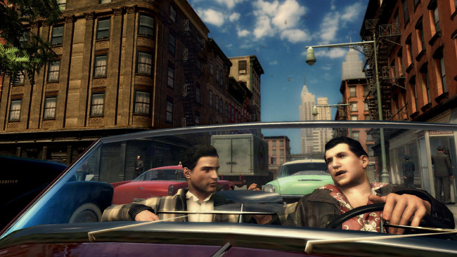 Обои картинки фото видео игры, mafia ii, парни, машина, кабриолет, улица, город