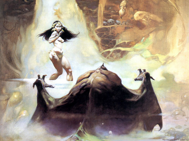 Обои картинки фото frank, frazetta, фэнтези, красавицы, чудовища