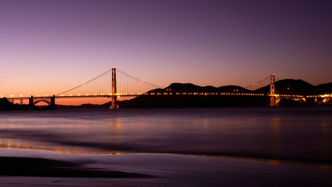 Обои картинки фото the, golden, gate, bridge, in, san, francisco, города, сан, франциско, сша, вечер, переход, вода