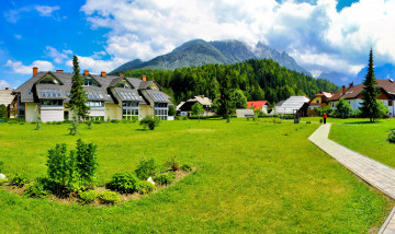 Картинка словения bovec города пейзажи дорога горы дома