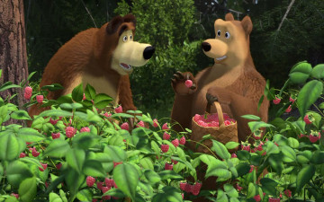 Картинка мультфильмы маша медведь медведи малина