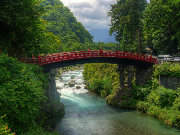 Обои картинки фото nikko, japan, природа, реки, озера, река, мост, парк