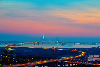 Картинка города -+мосты город огни мост инчхон корея