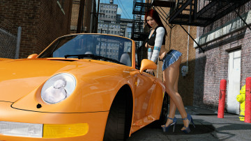 Картинка 3д+графика люди-авто мото+ people-+car+ +moto фон автомобиль взгляд девушка