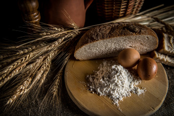 Картинка еда хлеб +выпечка мука колосья выпечка корзина яйца