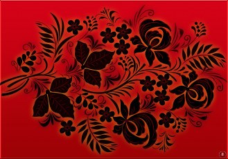 обоя векторная графика, цветы , flowers, madeinkipish, хохлома, фон, стиль, Черный, красный