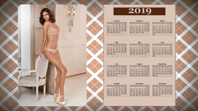Обои картинки фото календари, девушки, взгляд, стул