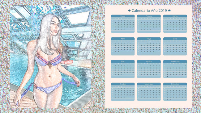 Обои картинки фото календари, компьютерный дизайн, девушка, взгляд, купальник