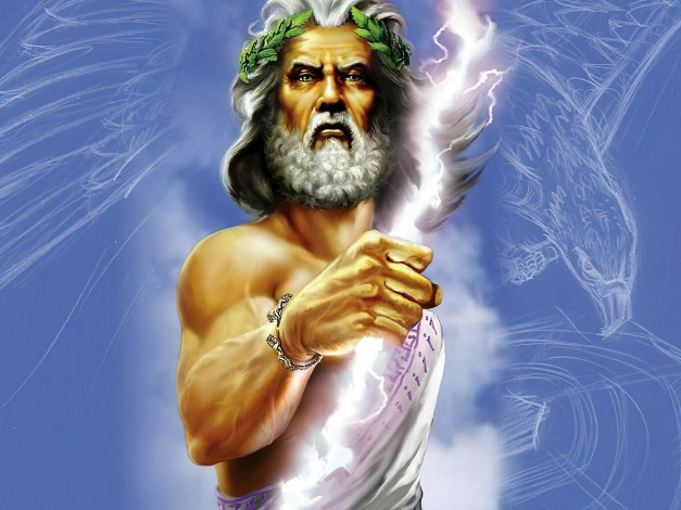 Обои картинки фото видео игры, age of mythology, зевс, бог, молния, орел