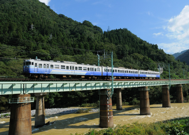 Обои картинки фото техника, поезда, горы, поезд, лес, мост, река