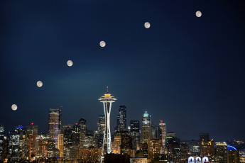 Картинка seattle super moon города сиэтл сша луна ночь огни город