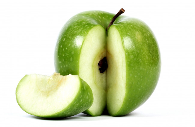 Обои картинки фото еда, Яблоки, зеленый, надрезанный