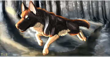 Картинка рисованные животные собаки собака лес
