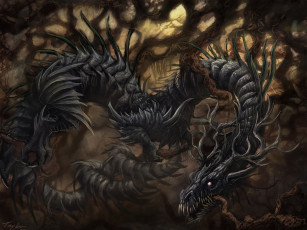 Картинка фэнтези драконы пасть рога дракон лес ветви
