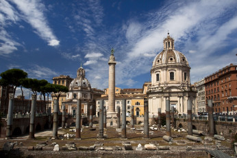 обоя roma - colonna traiana e basilica di s, maria di loreto, города, рим,  ватикан , италия, развалины, история