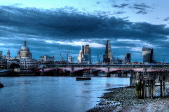 обоя города, лондон , великобритания, небо, мост, река, дома, hdr, london, англия