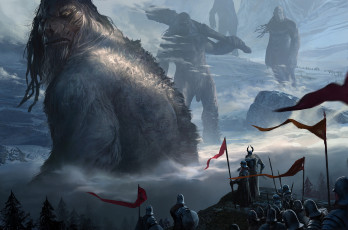 Картинка фэнтези существа рыцари горы доспехи гиганты великаны