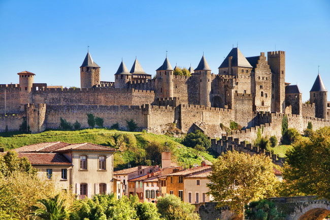 Обои картинки фото castle of carcassonne france, города, замки франции, castle, ландшафт, франция, france, замок, carcassonne