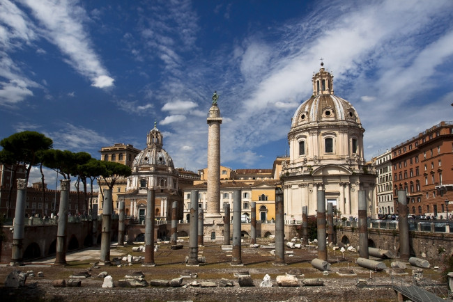 Обои картинки фото roma - colonna traiana e basilica di s, maria di loreto, города, рим,  ватикан , италия, развалины, история
