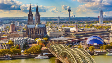 Картинка города кельн+ германия река мост собор