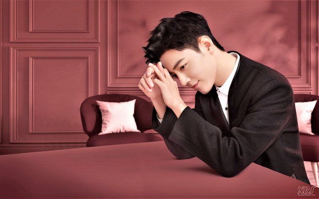 Обои картинки фото мужчины, xiao zhan, актер, пиджак, стол, кресла, подушки