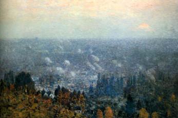 обоя рисованное, frederick childe hassam, горы, лес, долина