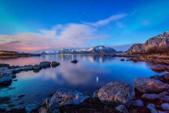 Картинка природа реки озера норвегия лофотенские острова камни горы вода залив пейзаж