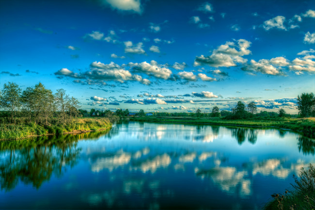 Обои картинки фото природа, реки, озера, река, деревья, облака