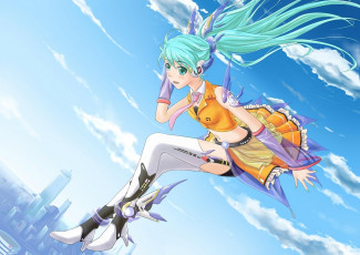 Картинка аниме vocaloid город облака в небе девушка hatsune miku вокалоид арт