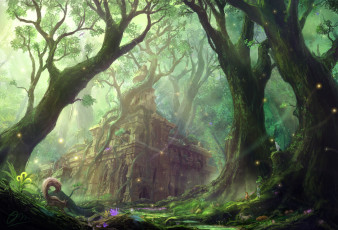 Картинка фэнтези пейзажи арт makkou4 белка руины замок лес